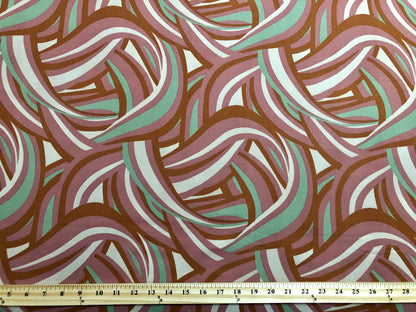 Mave Green Beige Graffiti DTY Double Brushed Jersey Print Fabric