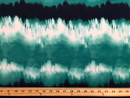 Navy Blue Green White Waves DTY Double Brushed Tie Dye Print Fabric