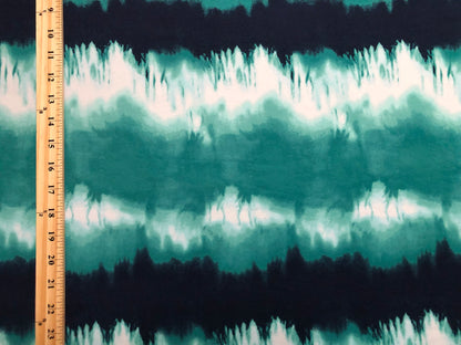 Navy Blue Green White Waves DTY Double Brushed Tie Dye Print Fabric