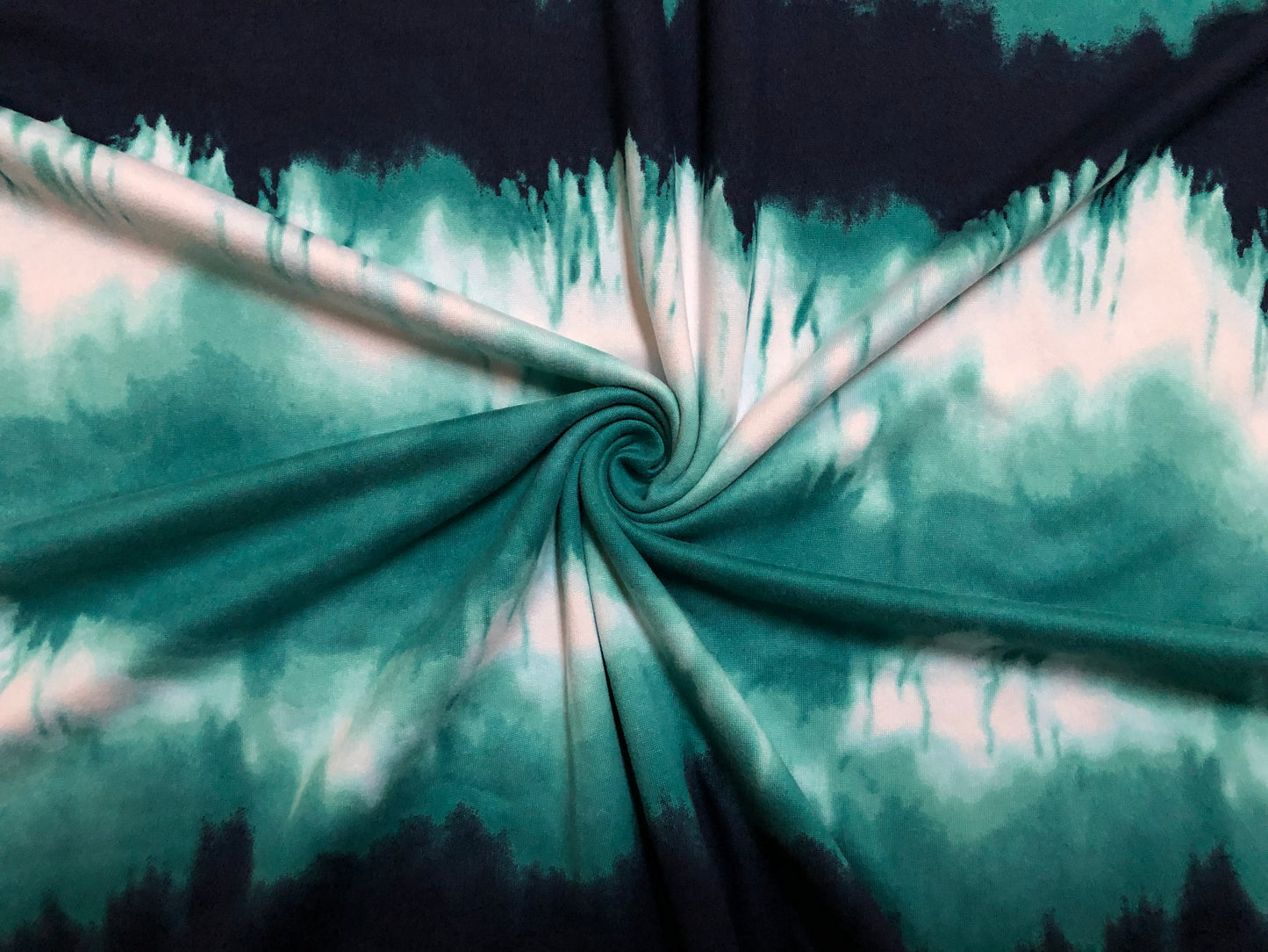 Navy Blue Green White Waves DTY Double Brushed Tie Dye Print Fabric