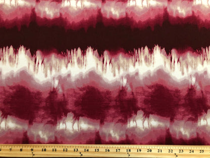 Burgundy Mauve White Waves DTY Double Brushed Tie Dye Print Fabric