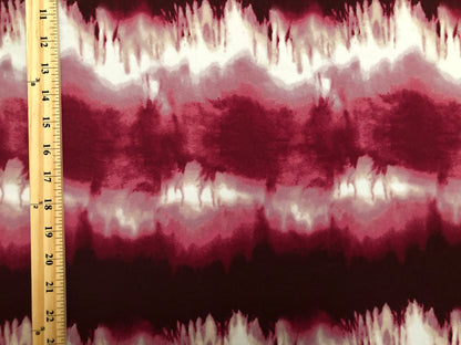 Burgundy Mauve White Waves DTY Double Brushed Tie Dye Print Fabric