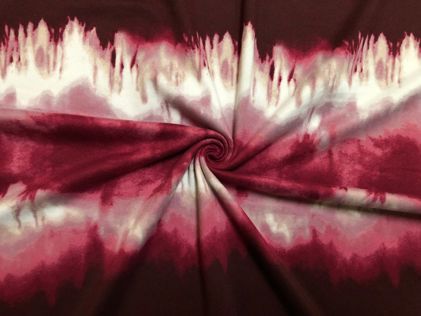 Burgundy Mauve White Waves DTY Double Brushed Tie Dye Print Fabric