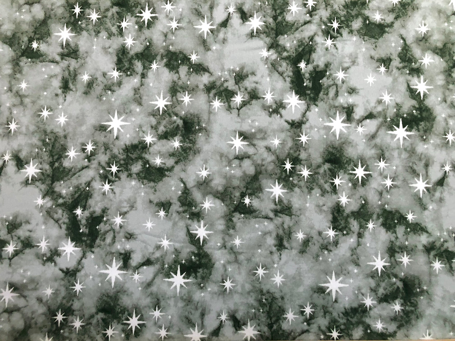 Olive Gray White Stars DTY Double Brushed Tie Dye Print Fabric