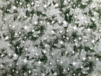 Olive Gray White Stars DTY Double Brushed Tie Dye Print Fabric