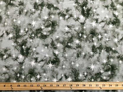 Olive Gray White Stars DTY Double Brushed Tie Dye Print Fabric