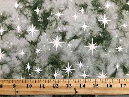 Olive Gray White Stars DTY Double Brushed Tie Dye Print Fabric