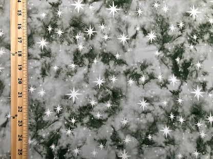 Olive Gray White Stars DTY Double Brushed Tie Dye Print Fabric