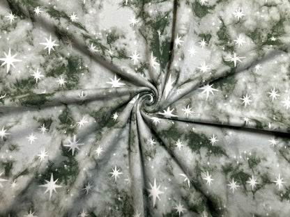 Olive Gray White Stars DTY Double Brushed Tie Dye Print Fabric