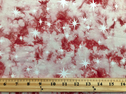 Red Pink White Stars DTY Double Brushed Tie Dye Print Fabric