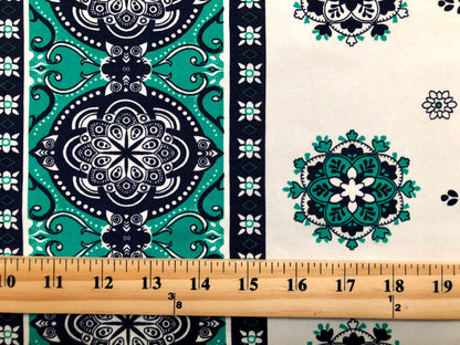 DTY Non Brushed Fabric-Ivory Green Navy Blue Bandana-DTYNBPR488-Sold by the Yard-Spandex Fabric