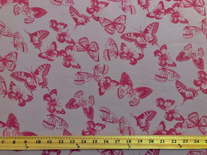 Mauve Red Monarch Butterflies DTY Double Brushed Jersey Print Fabric