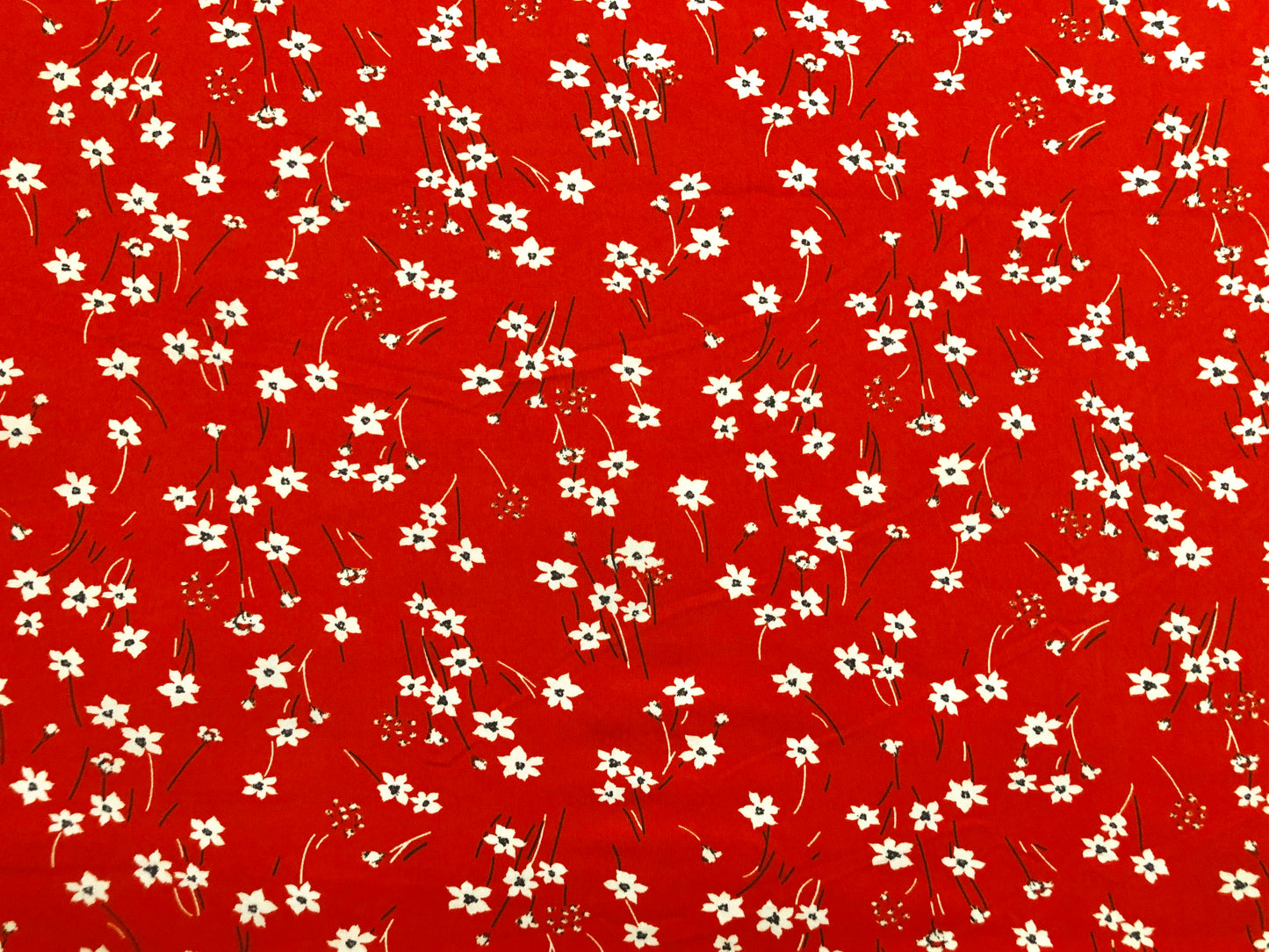 Orange White Black Flowers Print DTY Double Brushed Jersey Fabric