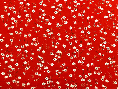 Orange White Black Flowers Print DTY Double Brushed Jersey Fabric