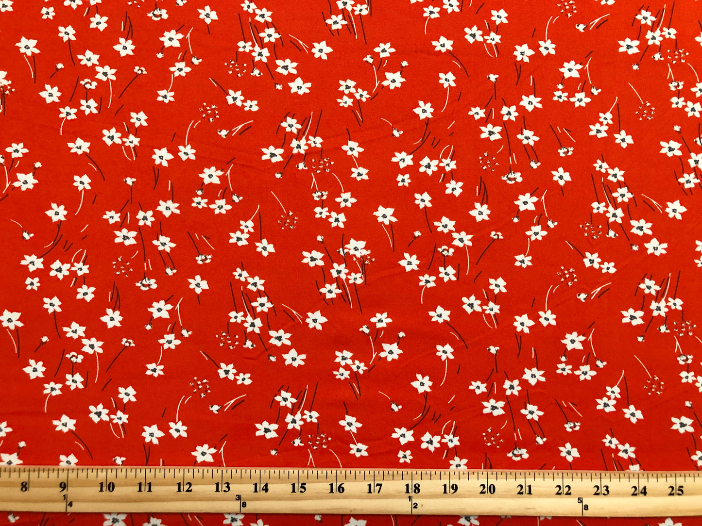 Orange White Black Flowers Print DTY Double Brushed Jersey Fabric