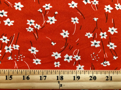 Orange White Black Flowers Print DTY Double Brushed Jersey Fabric