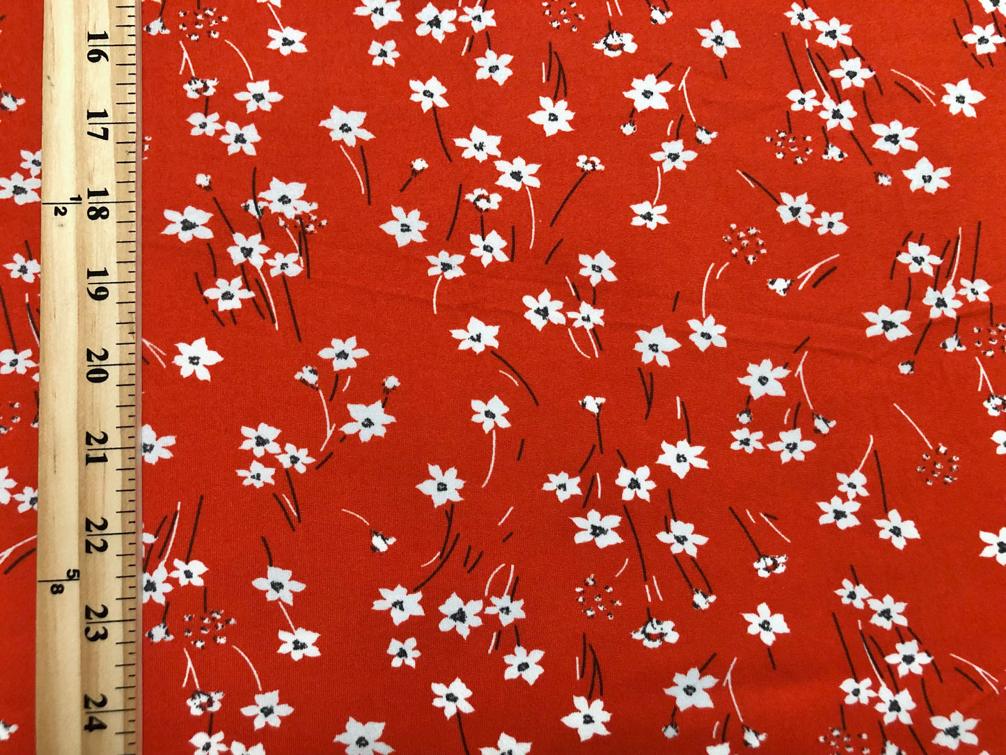 Orange White Black Flowers Print DTY Double Brushed Jersey Fabric