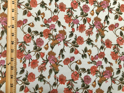 Ivory Red Pink Rust Flowers DTY Double Brushed Jersey Print Fabric