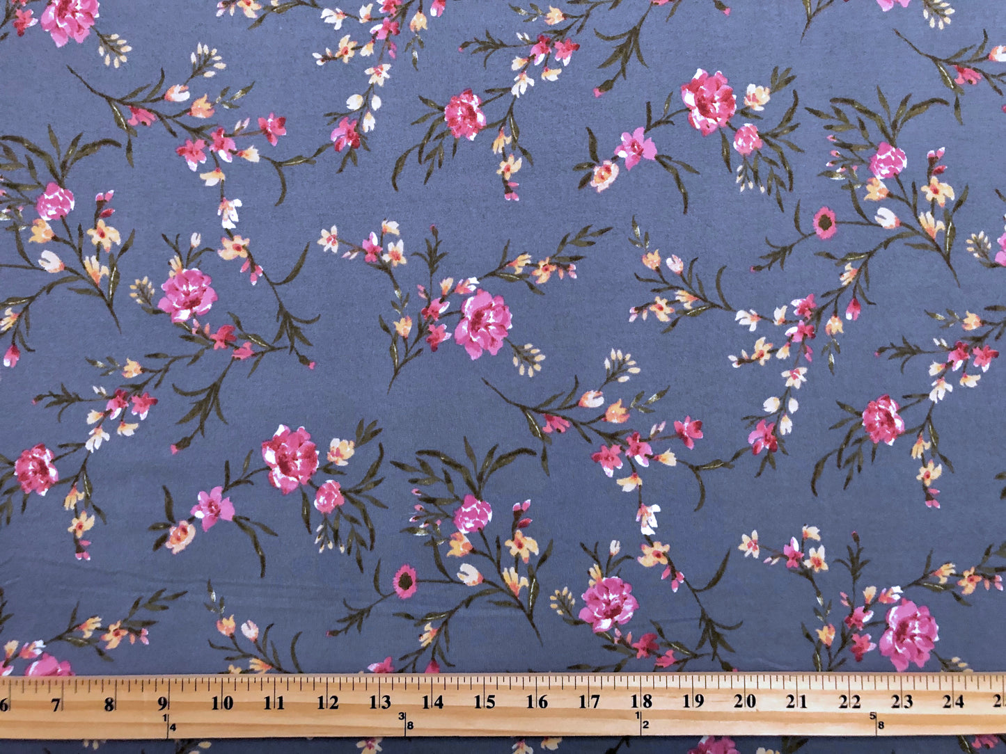 Indigo Purple Yellow Flowers DTY Double Brushed Jersey Print Fabric