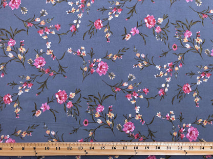 Indigo Purple Yellow Flowers DTY Double Brushed Jersey Print Fabric