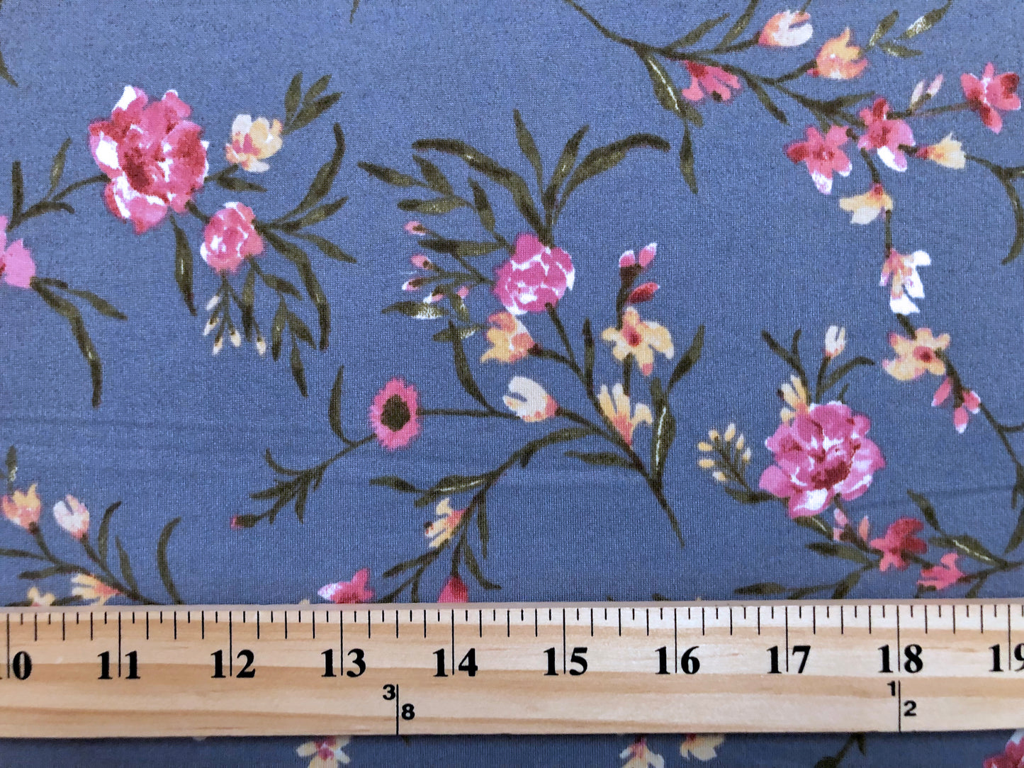 Indigo Purple Yellow Flowers DTY Double Brushed Jersey Print Fabric