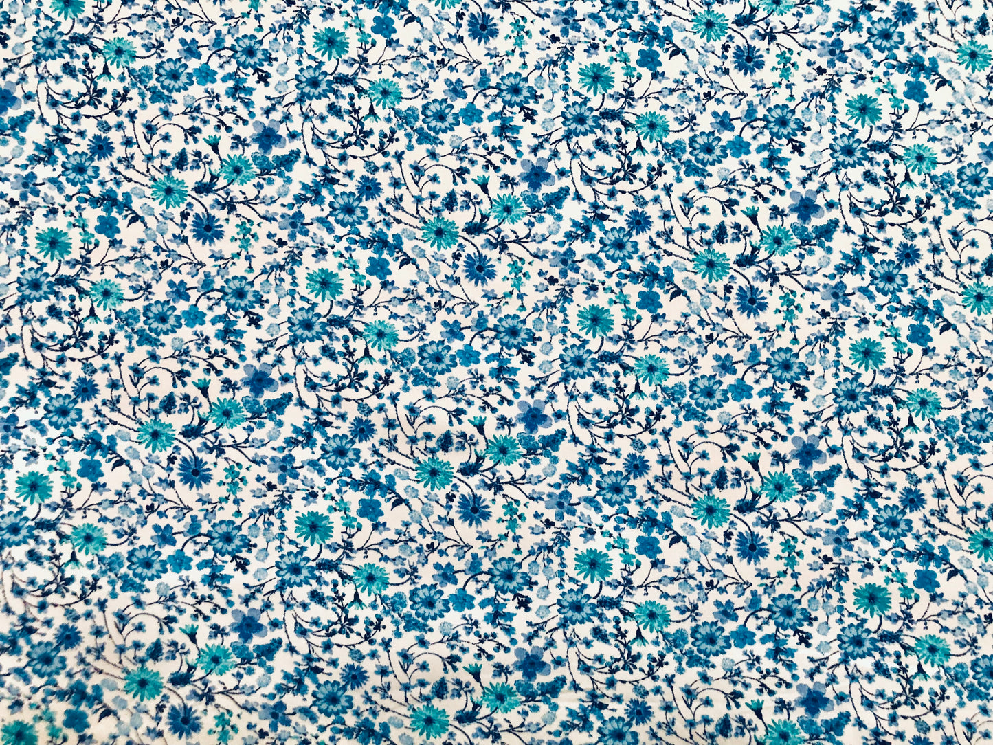 DTY Brushed Fabric-Ivory Blue 3/4" Flowers-DTYBPR493-Sold by the Yard-Jersey Fabric