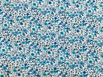 DTY Brushed Fabric-Ivory Blue 3/4" Flowers-DTYBPR493-Sold by the Yard-Jersey Fabric