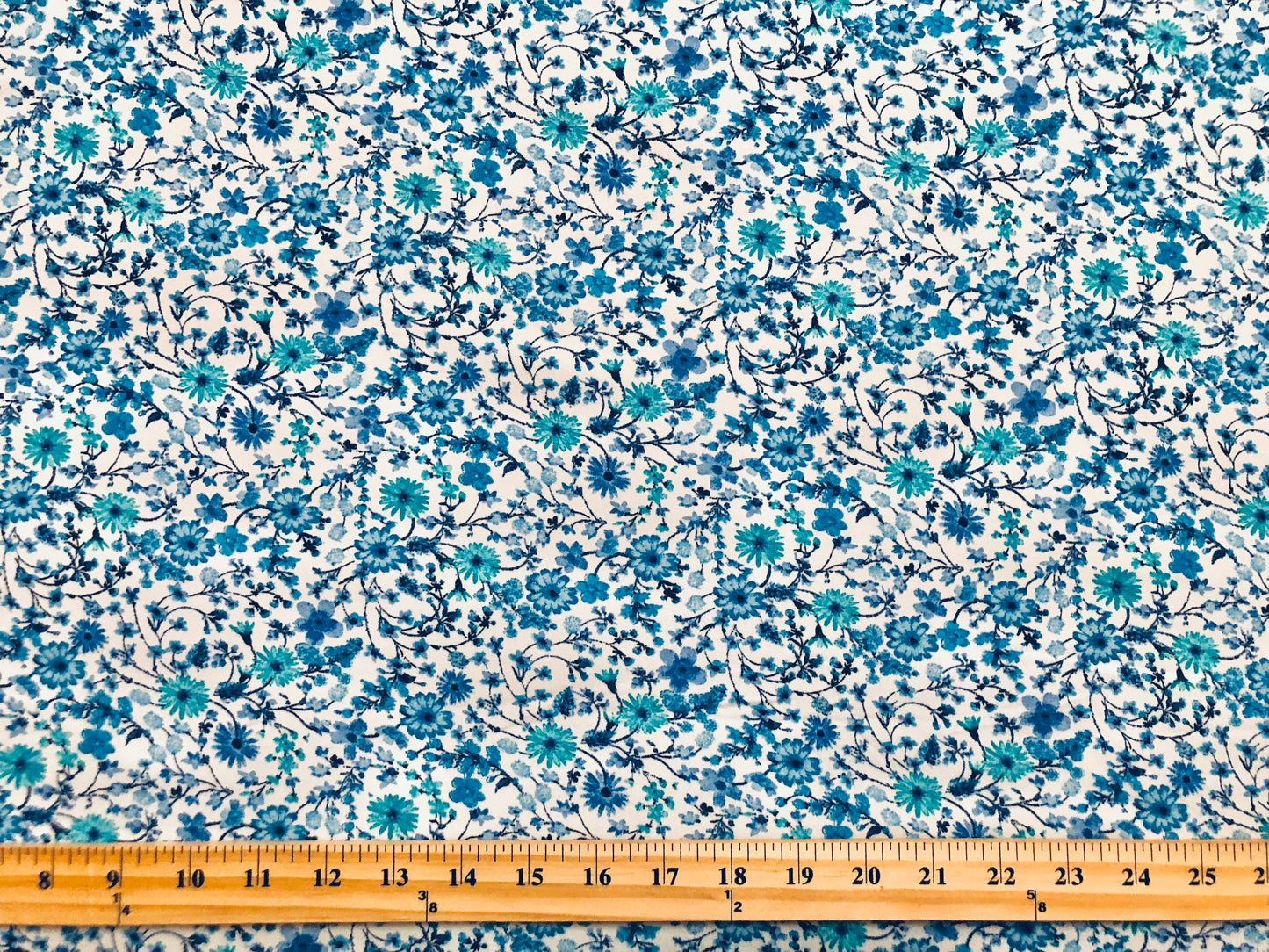 DTY Brushed Fabric-Ivory Blue 3/4" Flowers-DTYBPR493-Sold by the Yard-Jersey Fabric