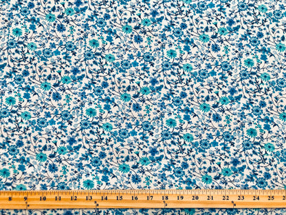 DTY Brushed Fabric-Ivory Blue 3/4" Flowers-DTYBPR493-Sold by the Yard-Jersey Fabric