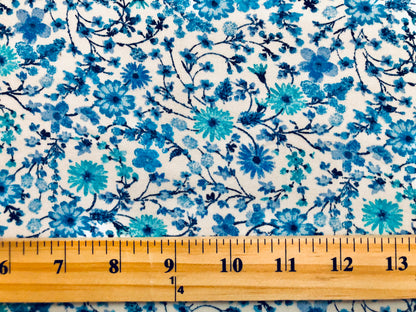 DTY Brushed Fabric-Ivory Blue 3/4" Flowers-DTYBPR493-Sold by the Yard-Jersey Fabric