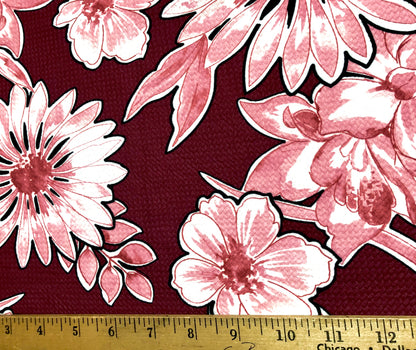 Bullet Knit Printed Fabric-Burgundy Red Sunflowers-BPR093-Sold by the Yard-Bulk Available