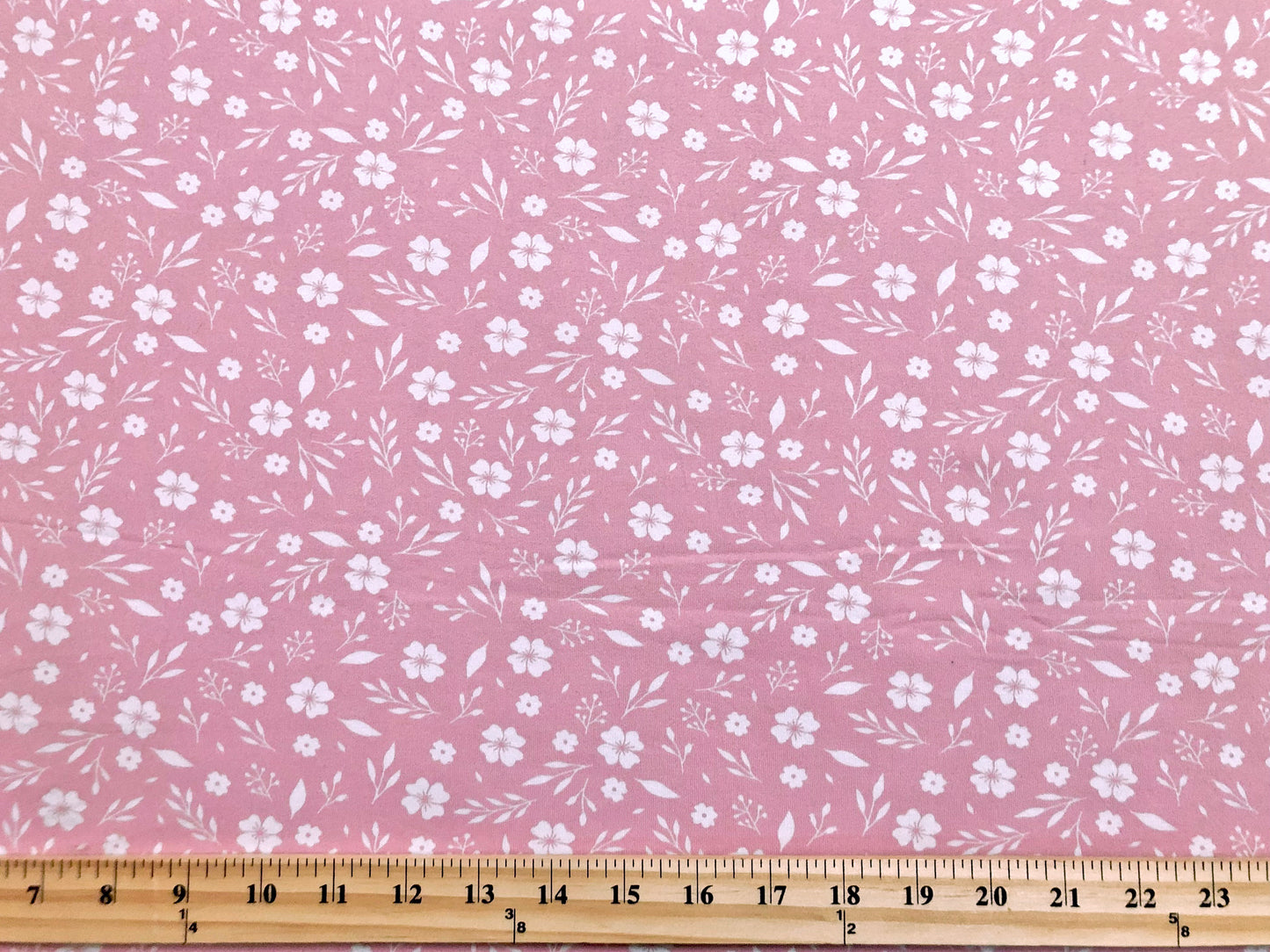 Pink Ivory Clovers and Leaves DTY Double Brushed Jersey Print Fabric