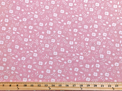 Pink Ivory Clovers and Leaves DTY Double Brushed Jersey Print Fabric