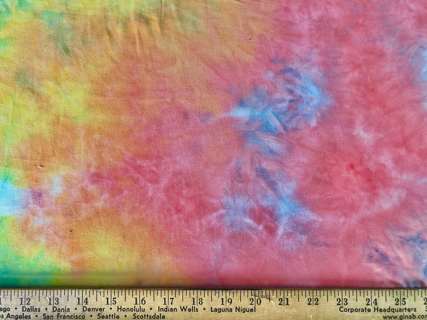 Sky Blue Yellow Coral DTY Double Sided Brushed Tie Dye Print Fabric