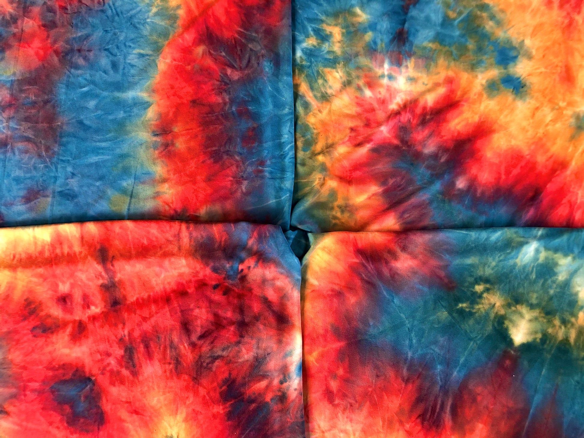 Red Teal Orange DTY Double Sided Brushed Tie Dye Print Fabric