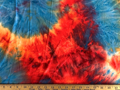 Red Teal Orange DTY Double Sided Brushed Tie Dye Print Fabric