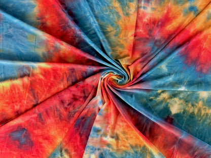 Red Teal Orange DTY Double Sided Brushed Tie Dye Print Fabric