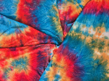 Red Teal Orange DTY Double Sided Brushed Tie Dye Print Fabric