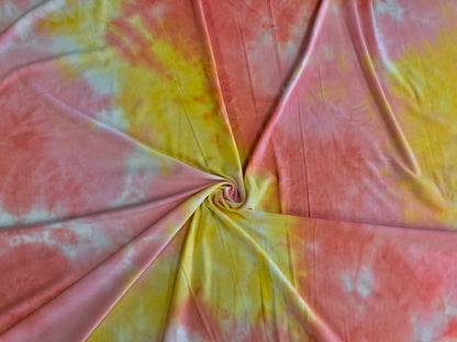 Pink Yellow White DTY Double Sided Brushed Tie Dye Print Fabric