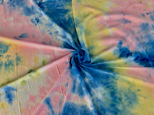 DTY Brushed Fabric-Blue Pink Yellow Tie Dye-DTYBTD014-Sold by the Yard-Jersey Fabric