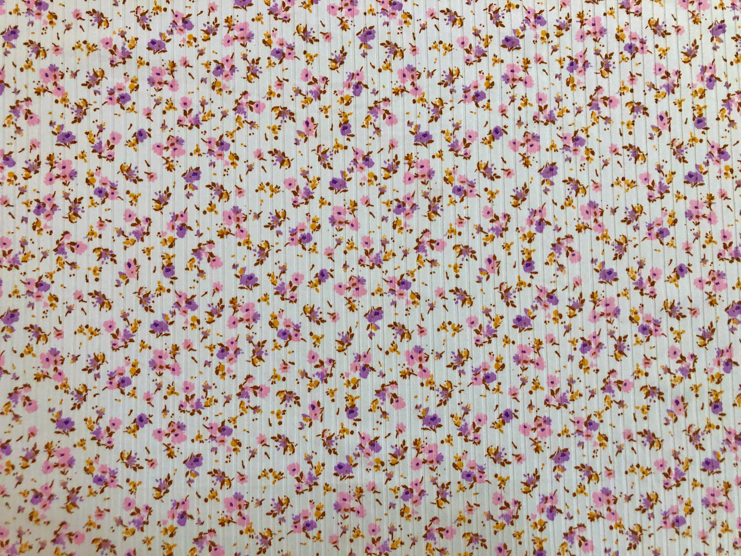 DTY Brushed Rib Fabric-Ivory Pink Lavender Mustard 1/4" Flowers-DTYRBPR03-Sold by the Yard-Apparel Fabric