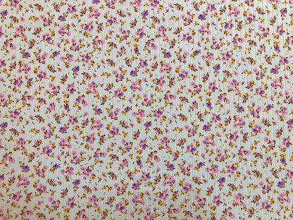 DTY Brushed Rib Fabric-Ivory Pink Lavender Mustard 1/4" Flowers-DTYRBPR03-Sold by the Yard-Apparel Fabric