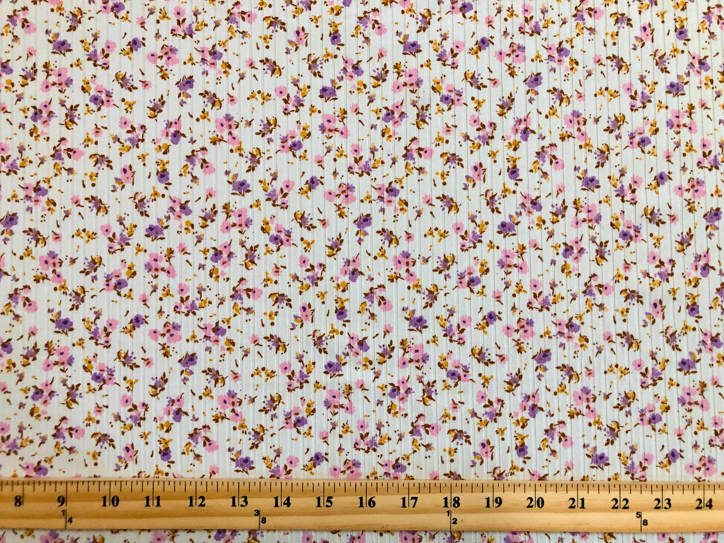 DTY Brushed Rib Fabric-Ivory Pink Lavender Mustard 1/4" Flowers-DTYRBPR03-Sold by the Yard-Apparel Fabric