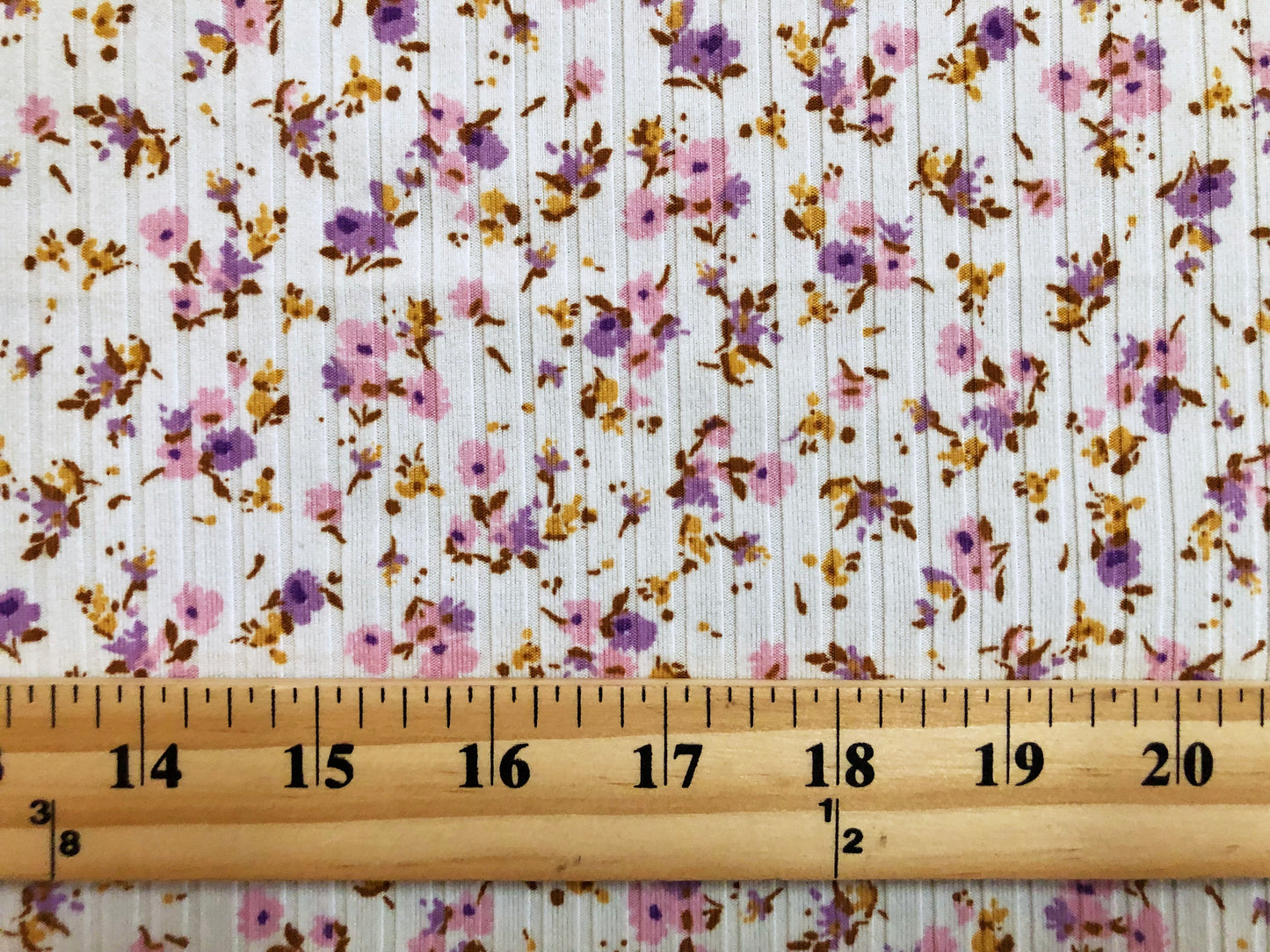 DTY Brushed Rib Fabric-Ivory Pink Lavender Mustard 1/4" Flowers-DTYRBPR03-Sold by the Yard-Apparel Fabric