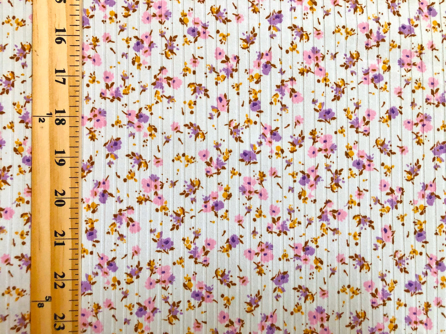 DTY Brushed Rib Fabric-Ivory Pink Lavender Mustard 1/4" Flowers-DTYRBPR03-Sold by the Yard-Apparel Fabric