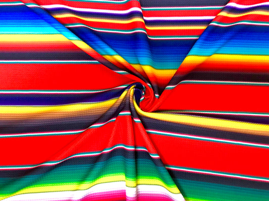 Bullet Knit Printed Fabric-Red Green Blue Brown Mexican Zarape-BPR094-Sold by the Yard