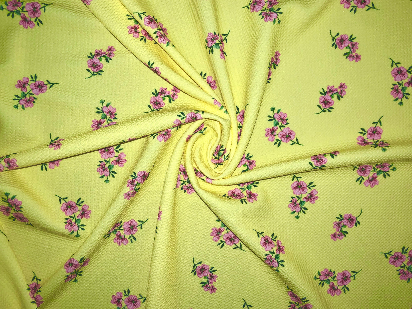 Bullet Knit Printed Fabric-Yellow Lavender Flowers-BPR091-Sold by the Yard