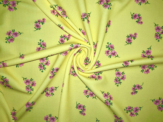 Bullet Knit Printed Fabric-Yellow Lavender Flowers-BPR091-Sold by the Yard