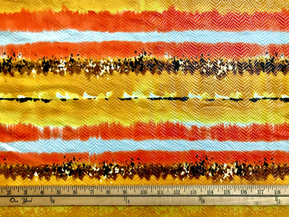 Mustard Yellow Orange Brown Stripes Venezia with Foil Knit Fabric