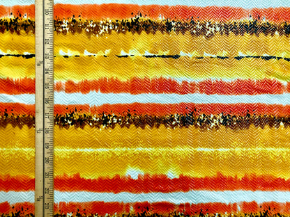 Mustard Yellow Orange Brown Stripes Venezia with Foil Knit Fabric